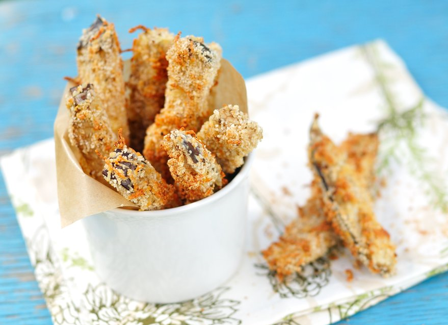 Wild Herb Spiced Panko Eggplant Chips sprinkled with Wild Herb Salt