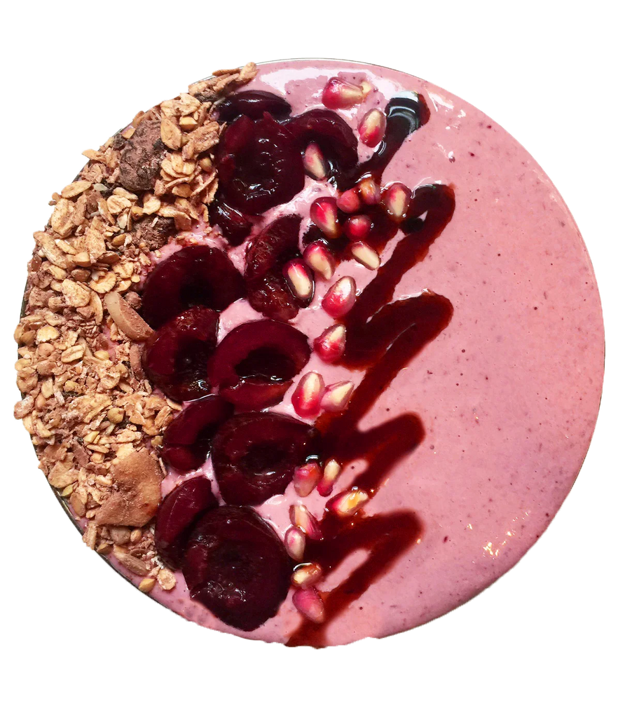 Cherry Muesli Bowl with Davidson's Plum Yoghurt and Pomegranate Syrup
