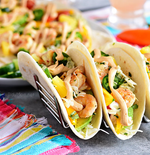 Taco with Prawns, Chilli Coconut Lemon Myrtle & grilled pineapple salsa