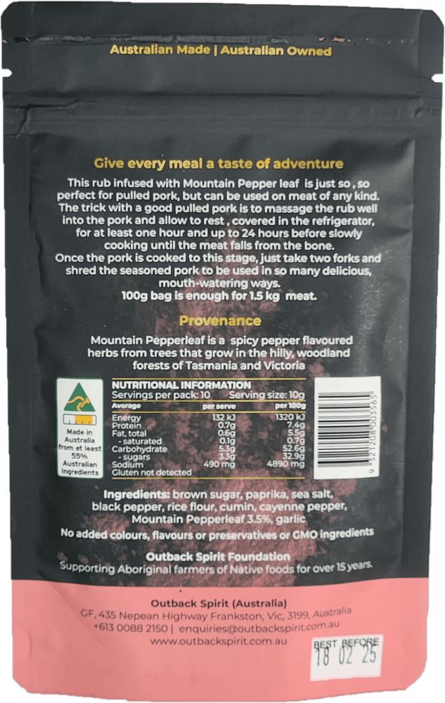 Spicy Pepperleaf Pulled Pork Spiced Rub 100g - Outback Spirit