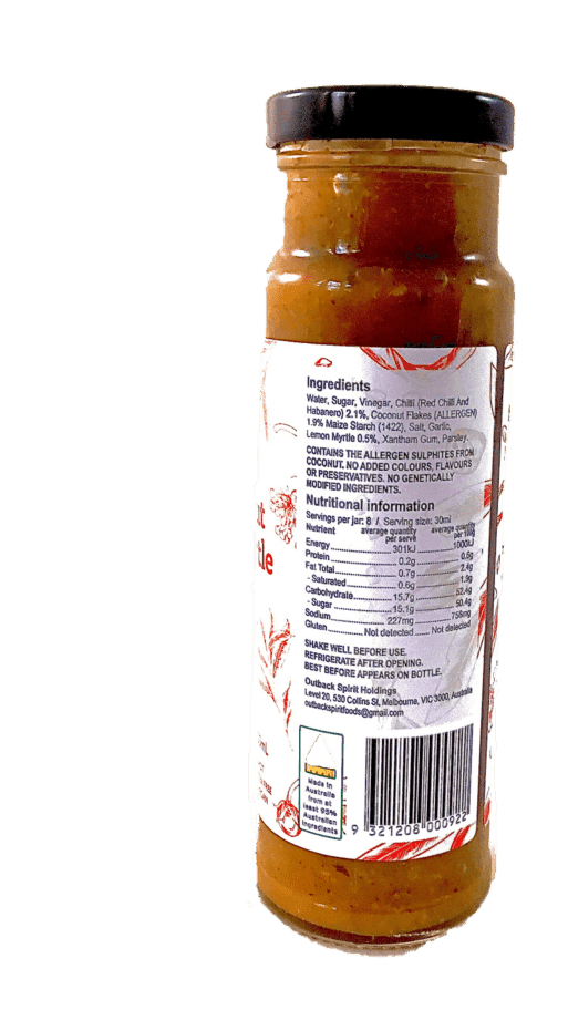 Outback Spirit Sauce Coconut Lemon Myrtle Chilli Sauce 250ml (8.45 Fl Oz) - Carton of 6